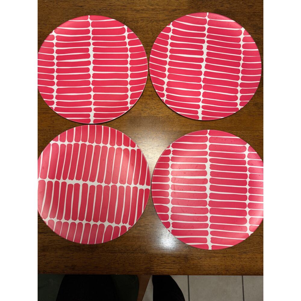 4 Marimekko Hot Pink/White Melamine Dinner Plates, Target Collaboration
